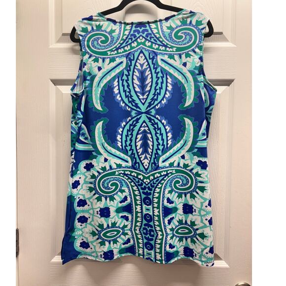 Maria Gabrielle Size 1X Blue Paisley Sleeveless Rhinestone Keyhole Neck Top - Picture 4 of 7